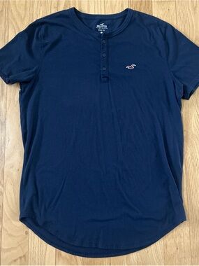 Hollister Men’s Navy Henley Tee Short-Sleeve Shirt Size XL